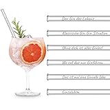 HALM Original Glas Strohhalme Gin Sprüche | Gin des Lebens Edition | 6x 20cm mit gravierten Gin Gläser Sprüchen | Glasstrohalme Gin Geschenkset für Gin Tonic Gläser | Trinkhalme Glas Geschenk